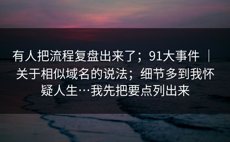 有人把流程复盘出来了；91大事件 ｜ 关于相似域名的说法；细节多到我怀疑人生…我先把要点列出来